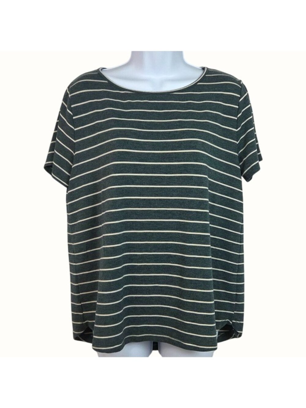 Pink Clover Green Daisy Button Back Striped Short Sleeve Tee Women's Size M